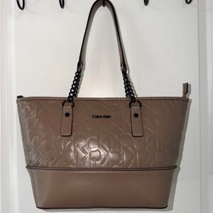 Calvin Klein Embossed Taupe Tote Bag